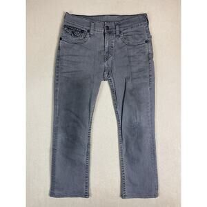 True Religion Jeans Mens 31x27 Gray Straight Leg Flap Pockets Regular Fit Denim